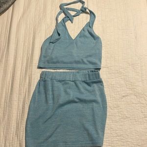 2 piece halter crop top with skirt
